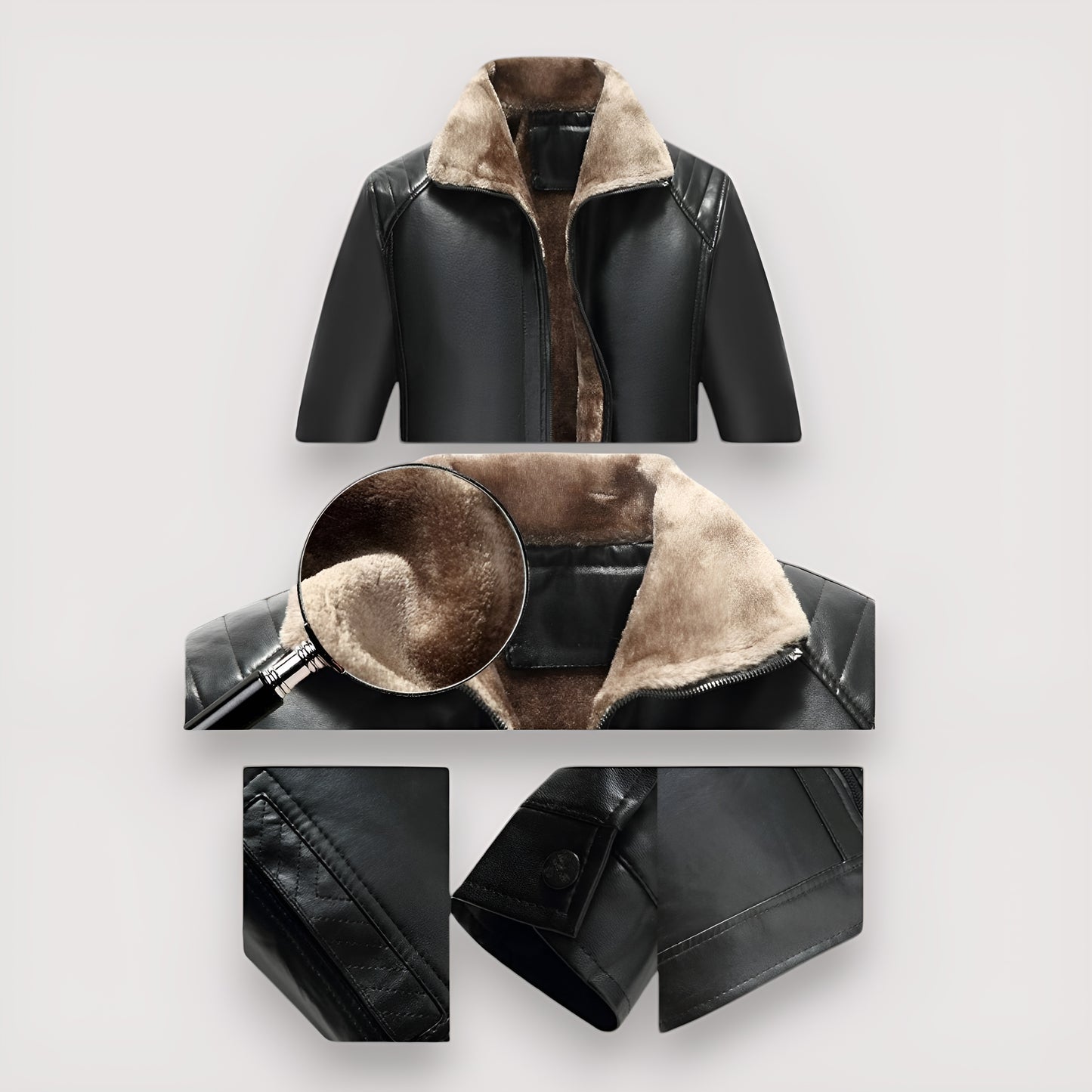 LeatherLuxe™ - Læderjakke | Luksuriøst Pelsfor og Tidløst Design