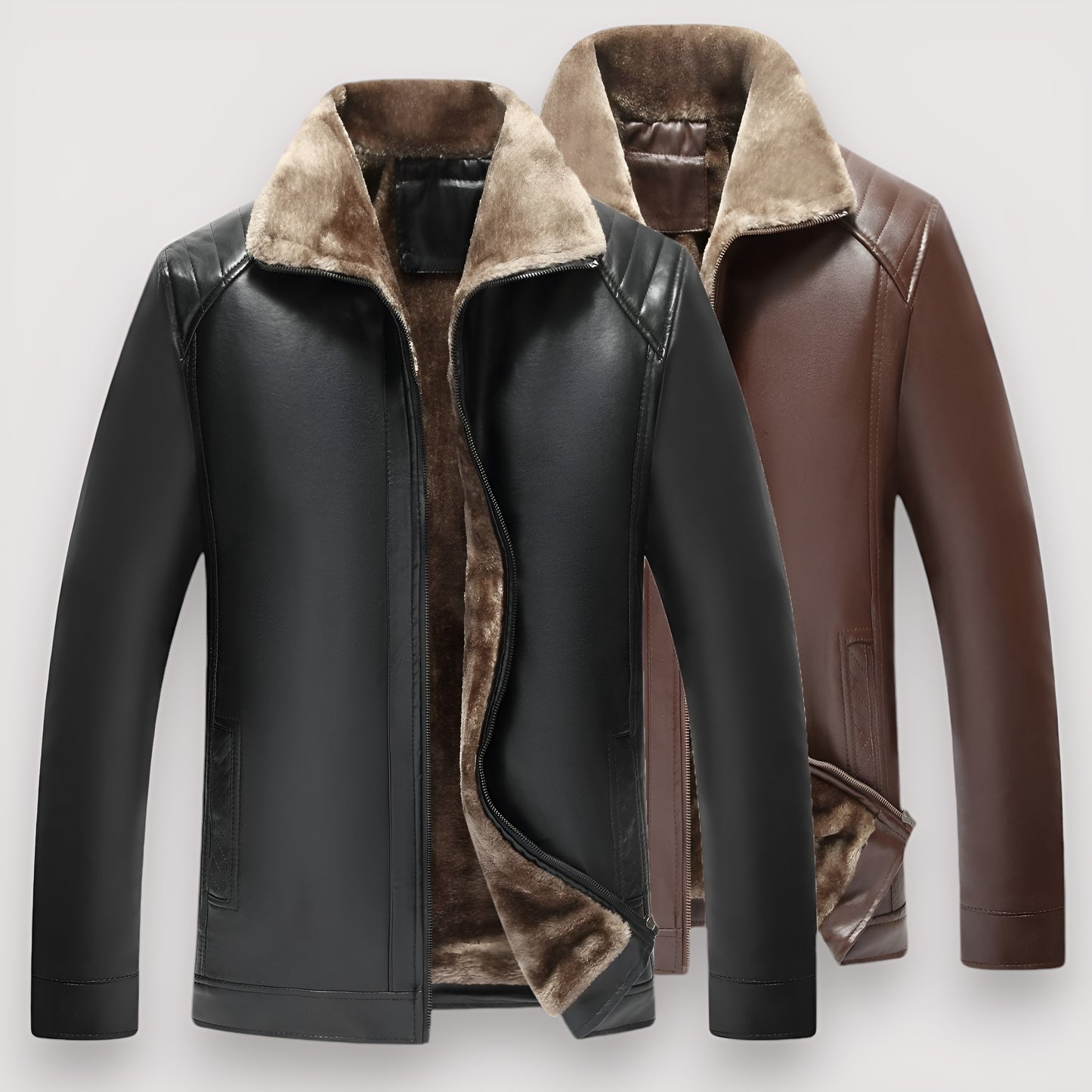 LeatherLuxe™ - Læderjakke | Luksuriøst Pelsfor og Tidløst Design