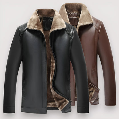 LeatherLuxe™ - Læderjakke | Luksuriøst Pelsfor og Tidløst Design